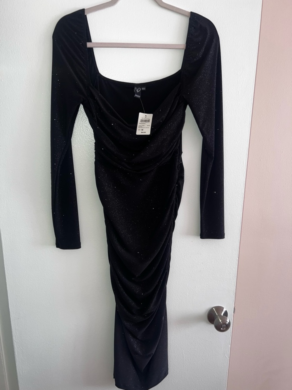 Windsor Black Long Sleeve Sparkle Cowl Midi Dress